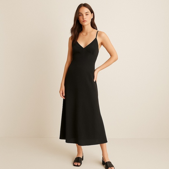Madewell Crisscross Back Black V-neck Slip Midi Dress Size 0 (NWT) - Picture 1 of 14